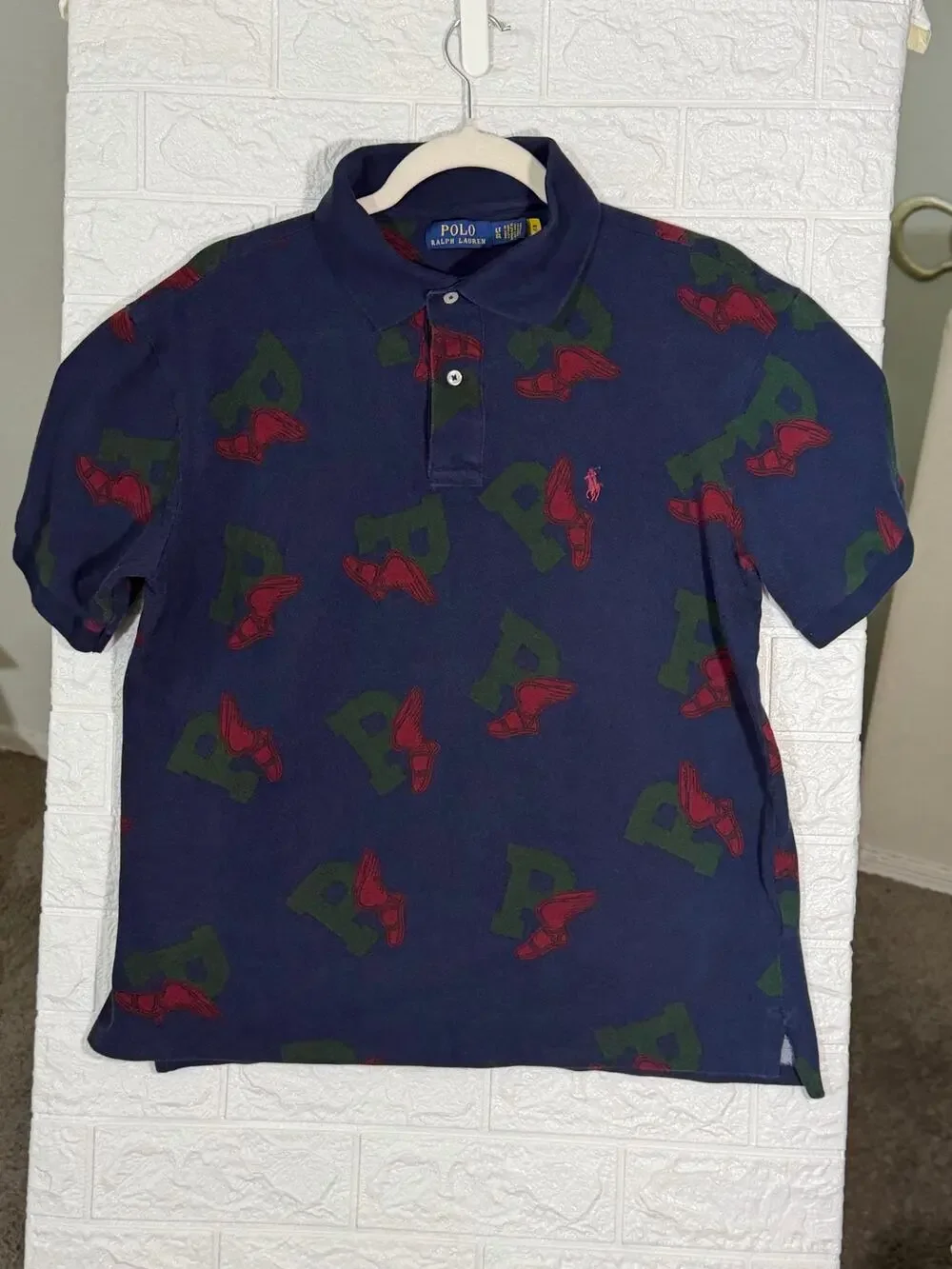 Polo Ralph Lauren Men’s LT Large Tall Navy P-Wing All Over Print Cotton Polo